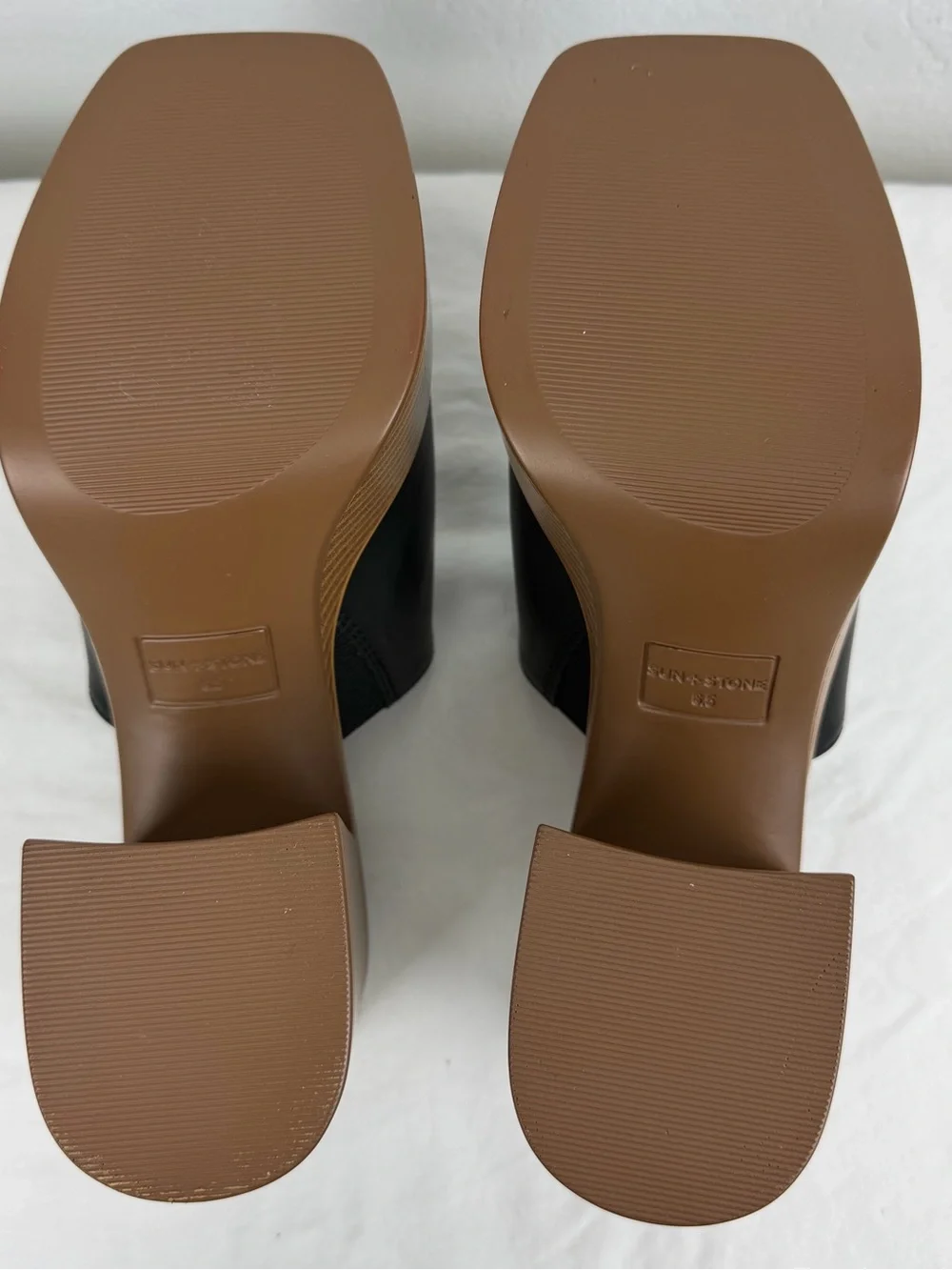 Sun + Stone Black Faux Leather Platform Slide Sandals